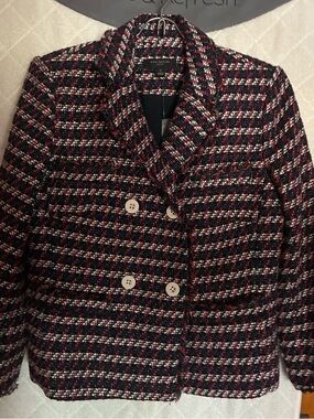 Ann Taylor Black, Red & White Tweed Double-Breasted Blazer
